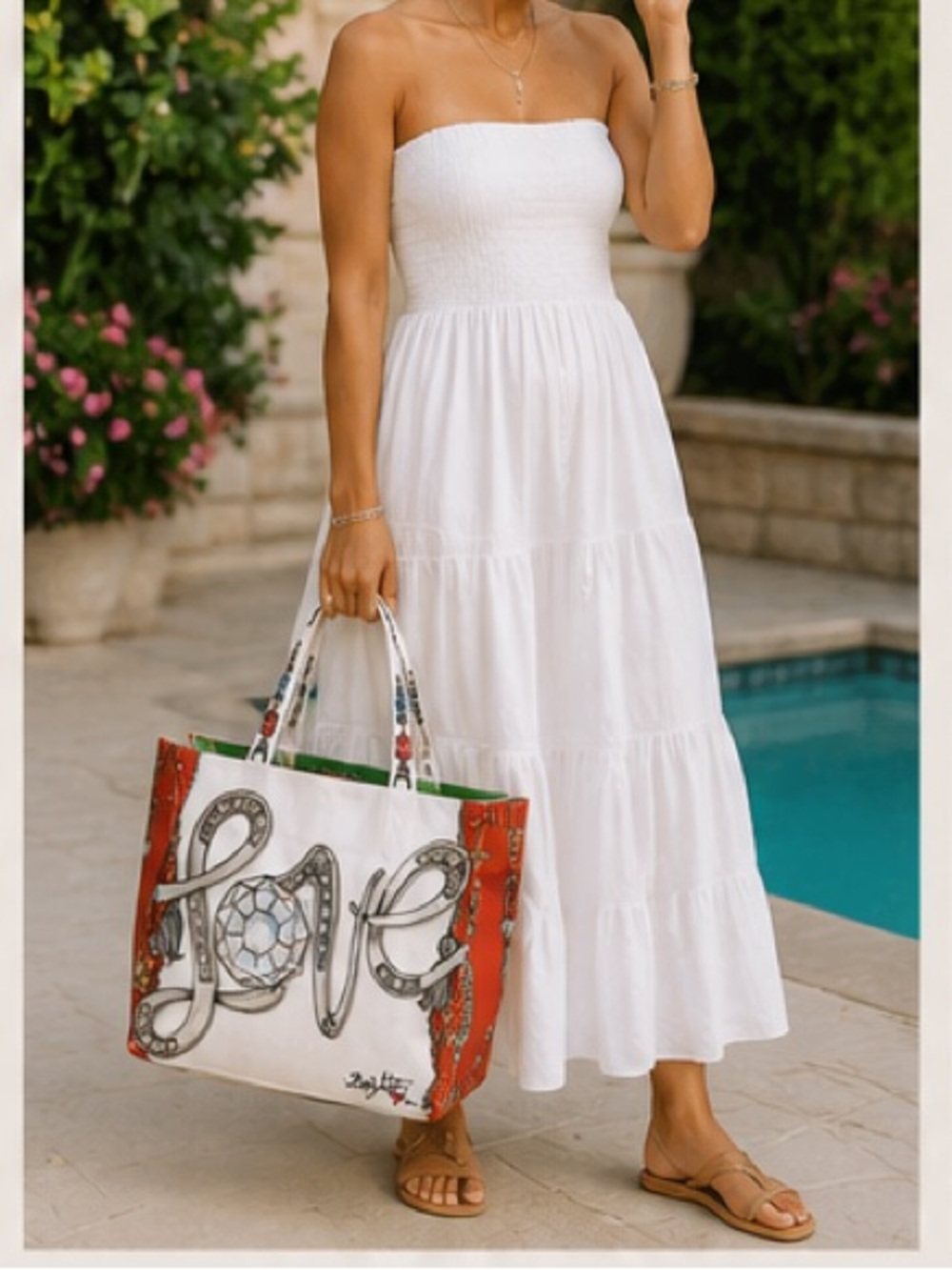 Brighton “All That Glitters” Canvas Tote – White & Red Art Print Designer Bag
